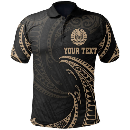 Tahiti Polynesian Custom Personalised Polo Shirt - Gold Tribal Wave