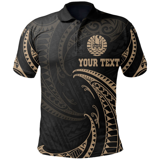 Tahiti Polynesian Custom Personalised Polo Shirt - Gold Tribal Wave