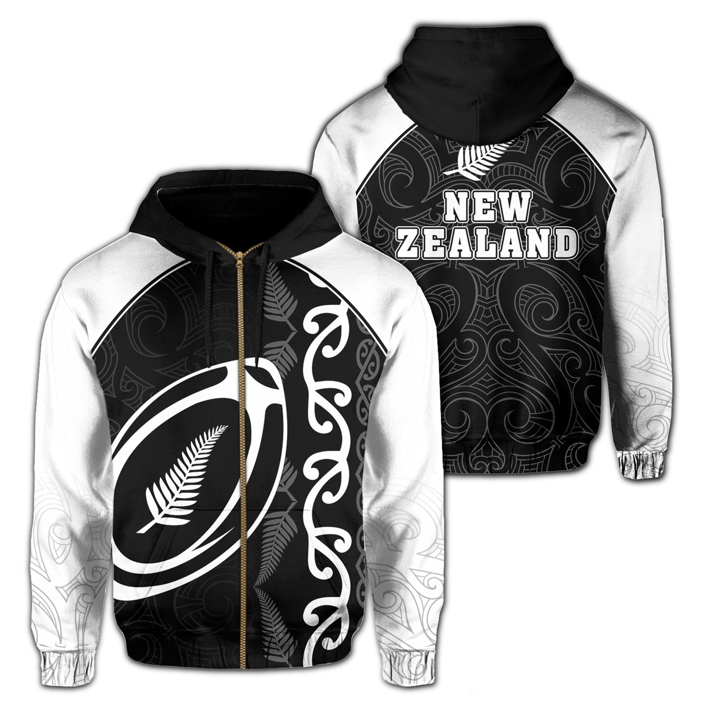 New Zealand Silver Fern Rugby Maori Zipper Hoodie Ciara Style