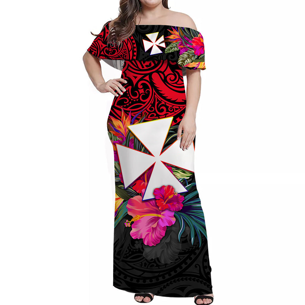 Wallis và Futuna Off Shoulder Long Dress Alluring Polynesia and Tropical Flowers Ver.02