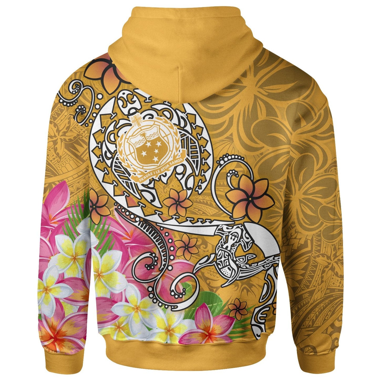 Samoa Zip Up Hoodie Turtle Plumeria Gold