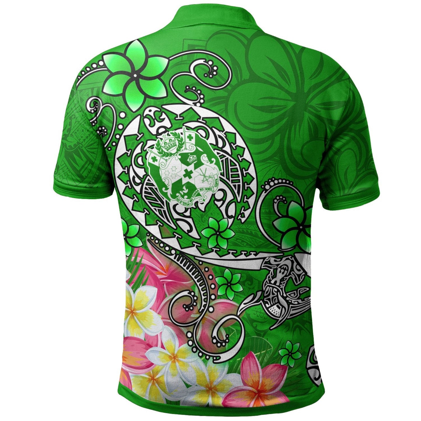 Tonga Custom Personalised Polo Shirt - Turtle Plumeria GREEN