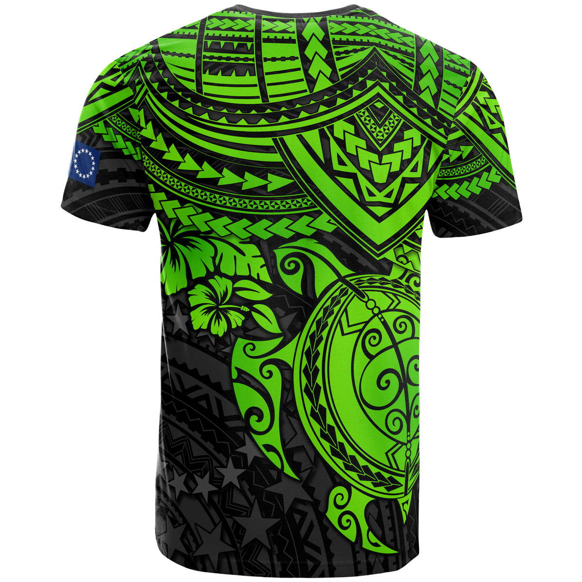 Cook Islands Polynesian T Shirt Cook Islands Flag Green Turtle Hibiscus