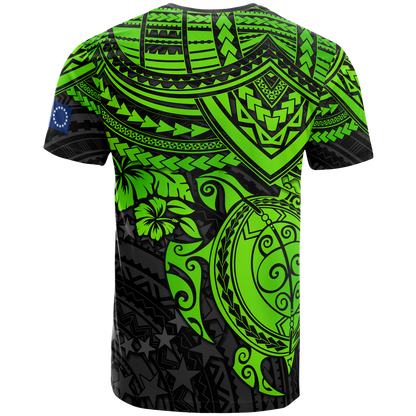 Cook Islands Polynesian T Shirt Cook Islands Flag Green Turtle Hibiscus