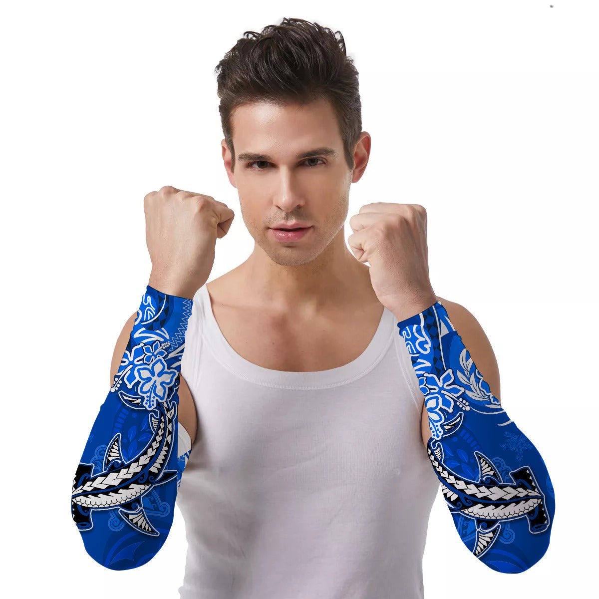 Arm Sleeves (Set of Two) Hawaii Polynesia Sea Turtle Honu and Hammerhead Shark Ver.03