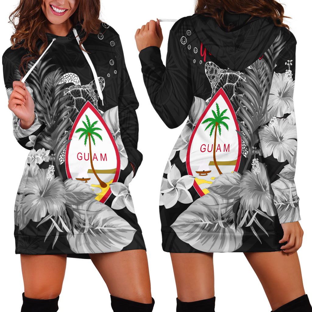 Custom Personalised Guam Seal Hoodie Dress Polynesian Turtle with Flowers Version White