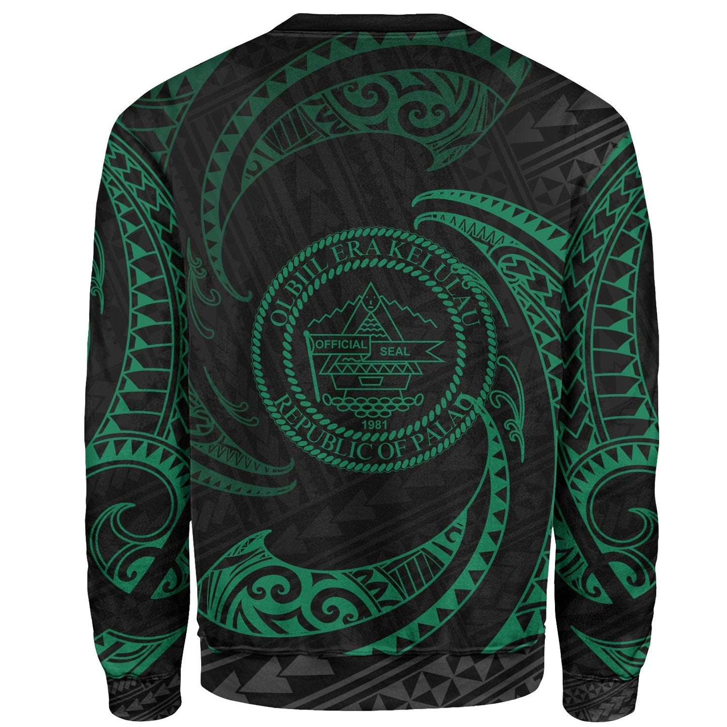 Palau Polynesian Sweater Green Tribal Wave