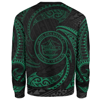 Palau Polynesian Sweater Green Tribal Wave