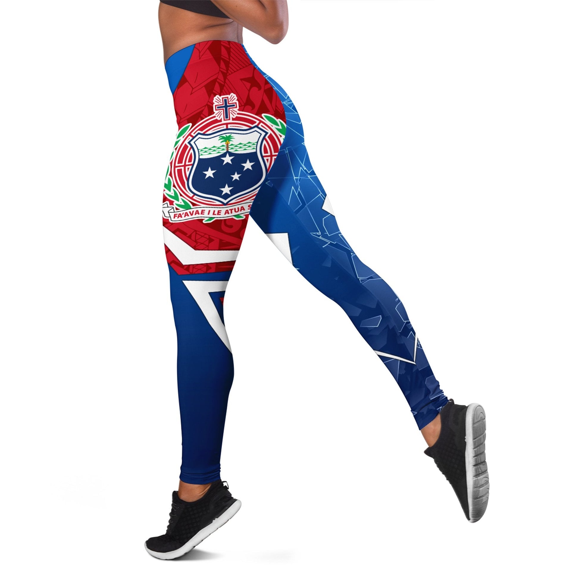 Samoa Leggings - Samoa Flag with Polynesian Patterns