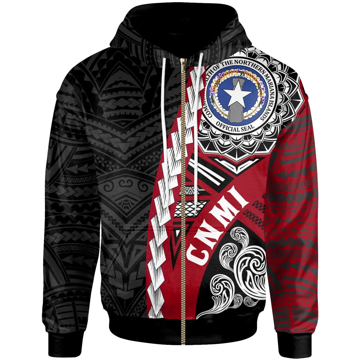 Northern Mariana Islands Polynesian Zip Up Hoodie Wave Tattoo