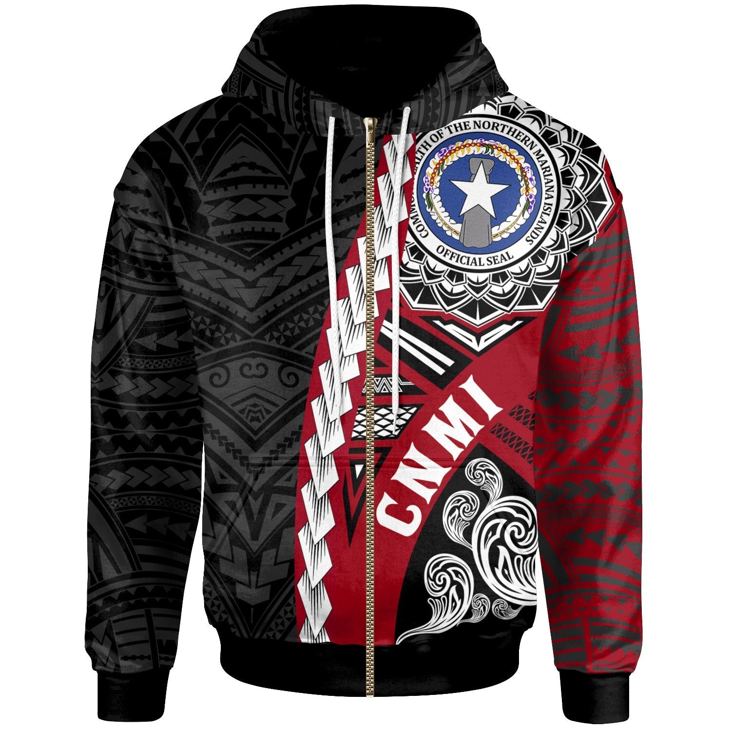 Northern Mariana Islands Polynesian Zip Up Hoodie Wave Tattoo