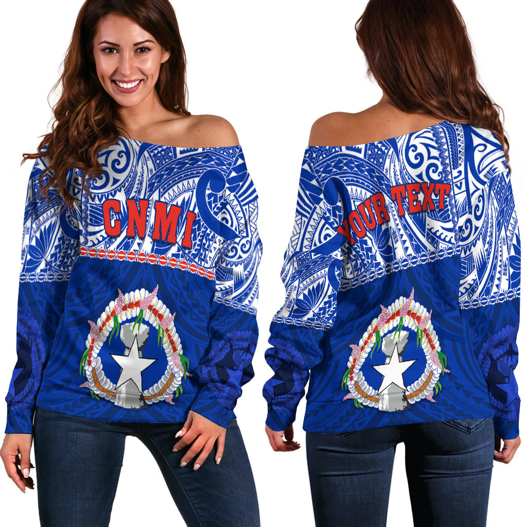 Northern Mariana Islands Off Shoulder Sweater Polynesian CNMI Coat of Arms