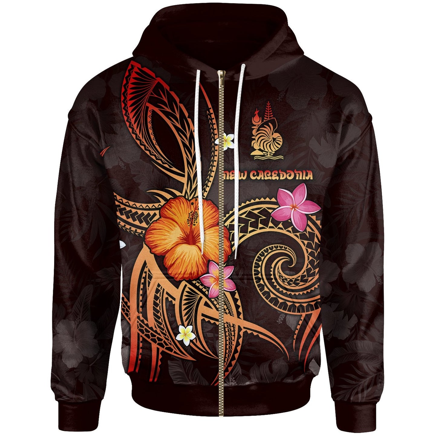 New Caledonia Polynesian Zip Up Hoodie Legend of New Caledonia Red