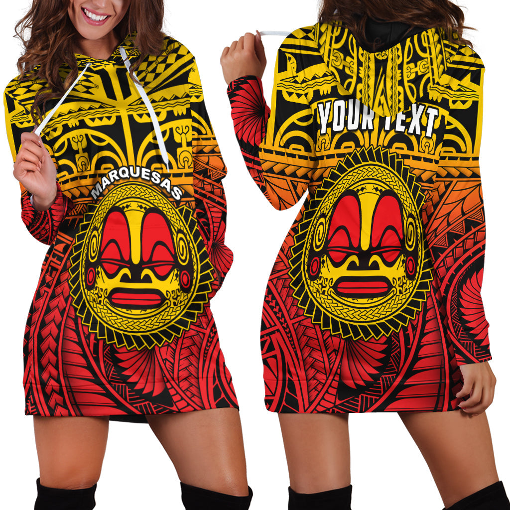 Custom Personalised Marquesas Islands Hoodie Dress Mata Tiki Polynesian Pattern