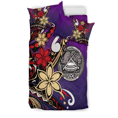 American Samoa Bedding Set Tribal Flower With Special Turtles Purple Color