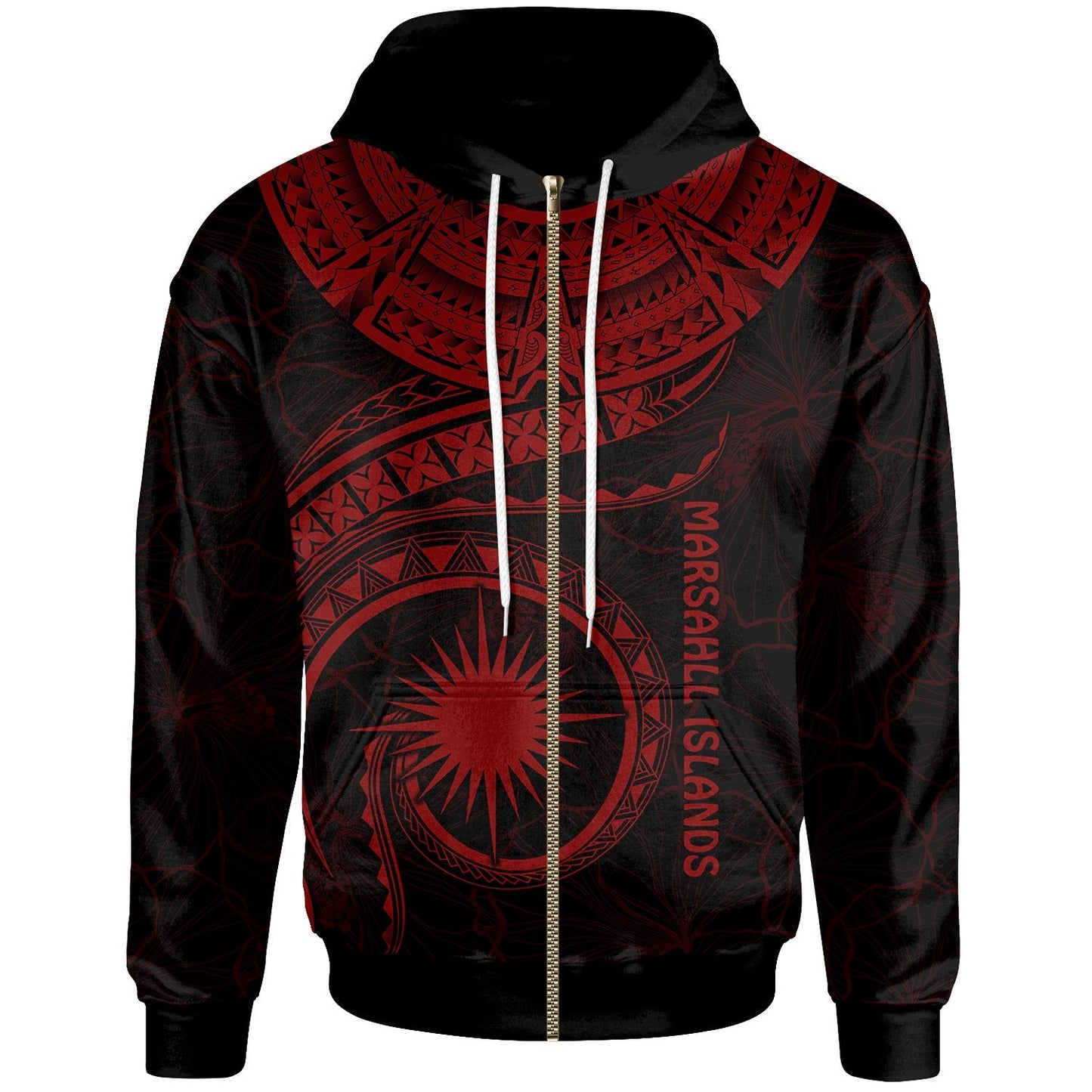 Marshall Islands Polynesian Zip up Hoodie Marshall Islands Waves (Red)