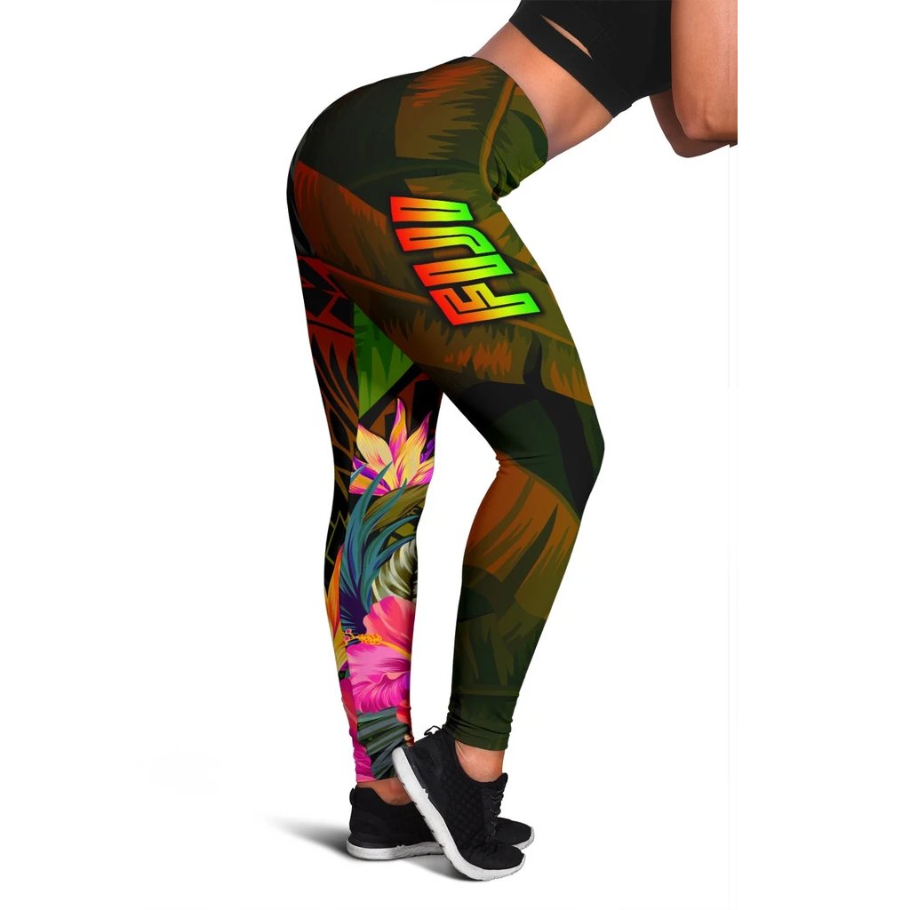 Fiji Polynesian Women's Leggings - Hibiscus and Banana Leaves