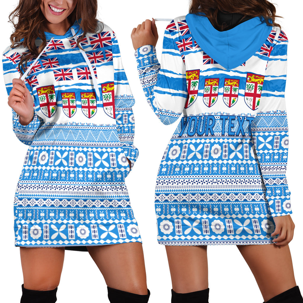 Custom Personalised Fiji Polynesian Hoodie Dress Fijian Tropical Flowers