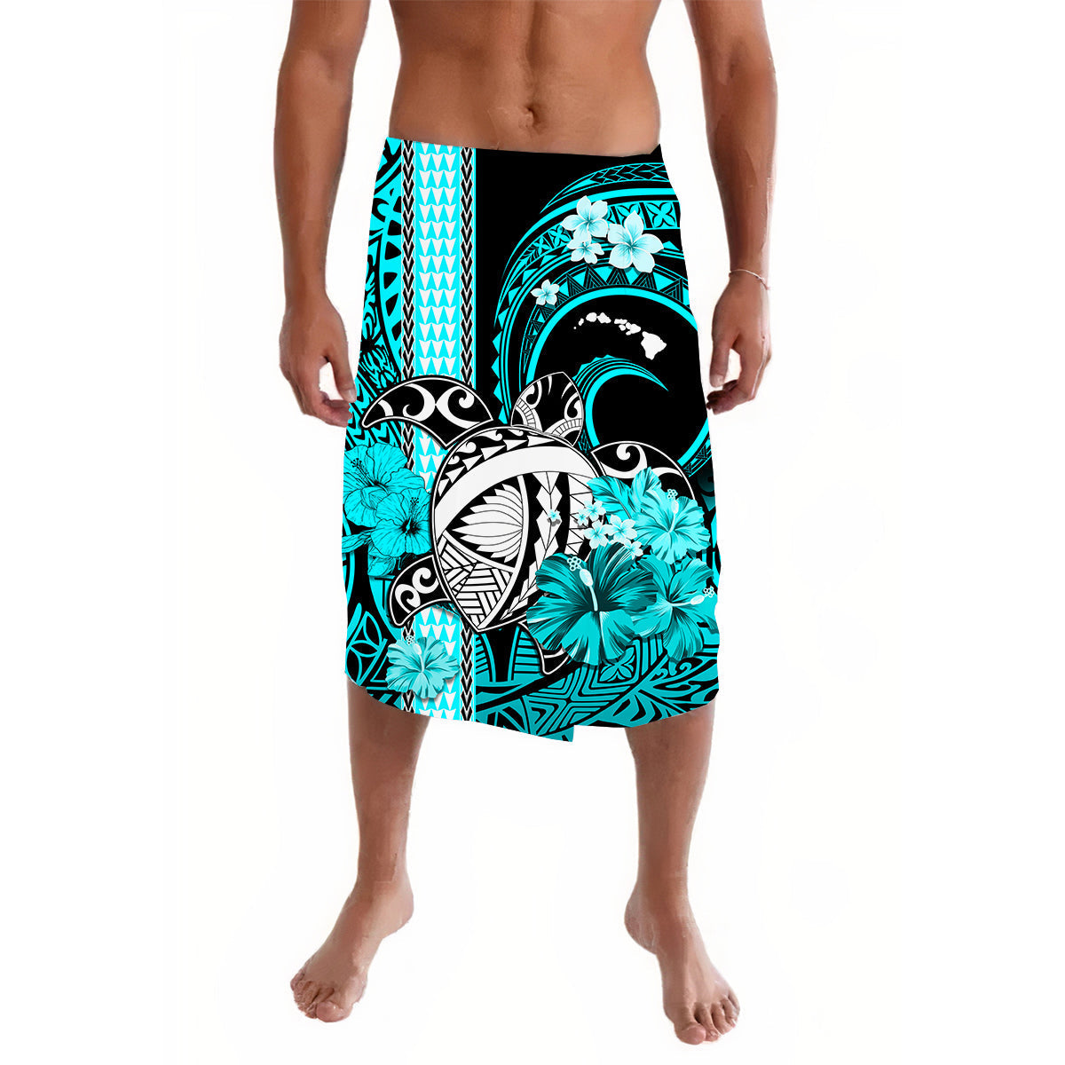 Hawaii Lavalava Polynesia Turtle Map and Turquoise Hibiscus