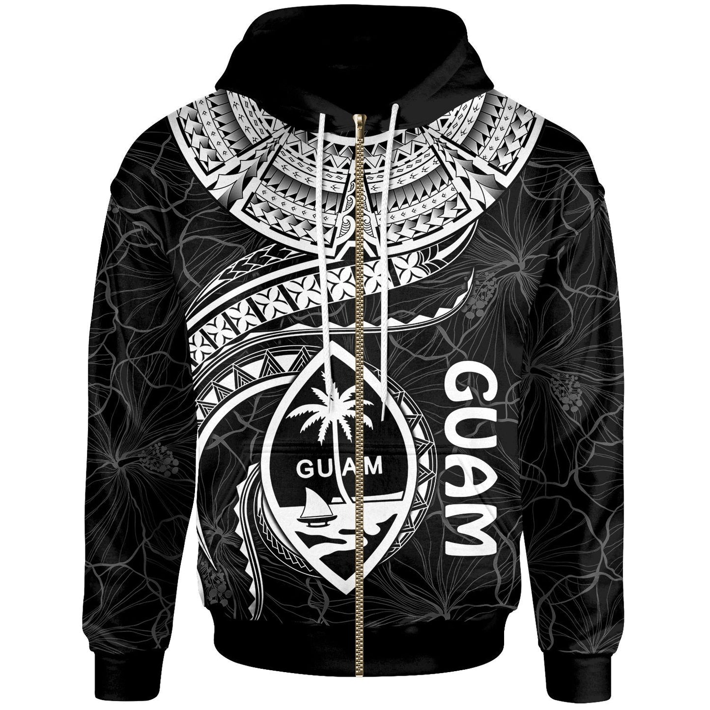 Guam Polynesian Zip Up Hoodie Guam Waves (White)