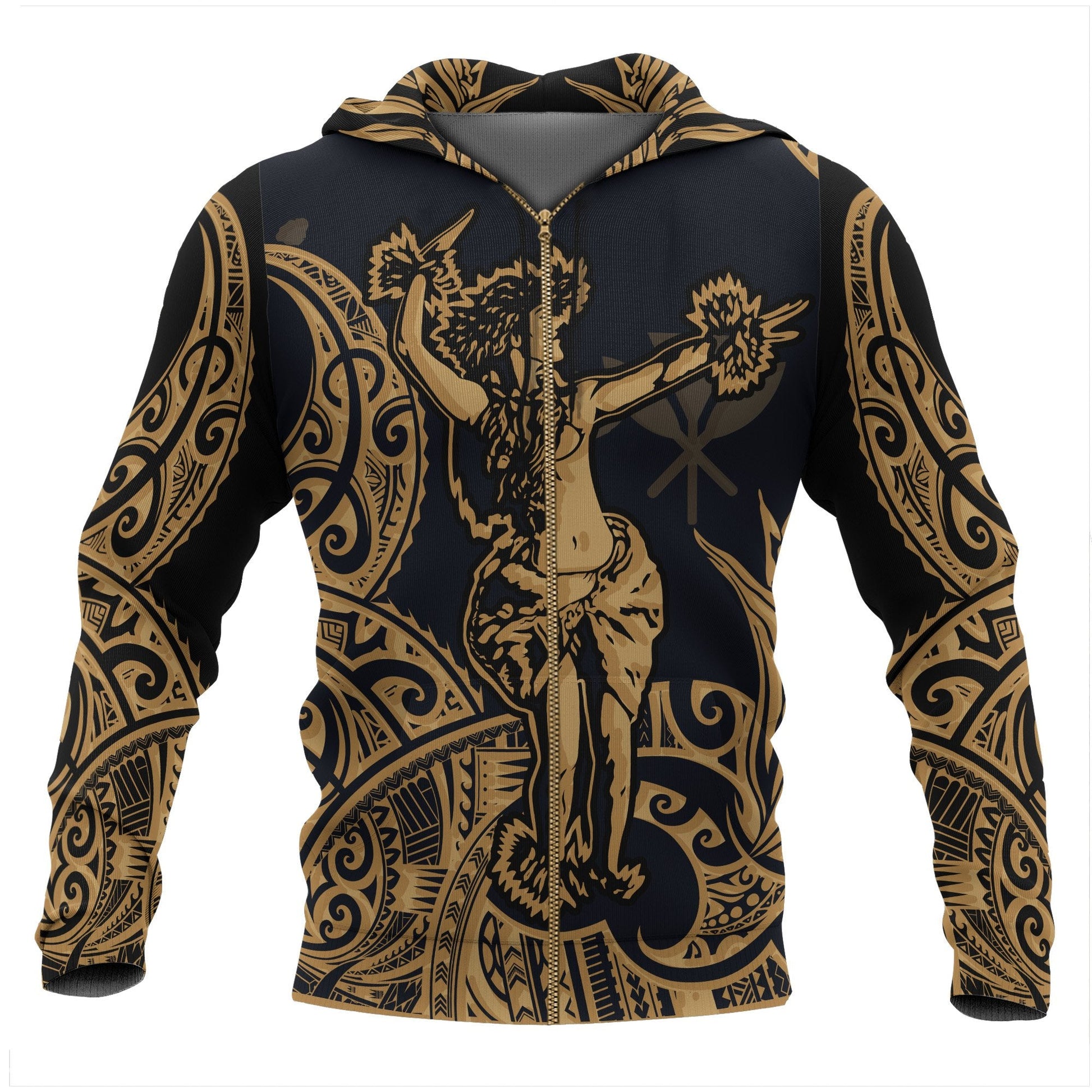 Polynesian Hawaii Zip Up Hoodie Hula Girl Gold