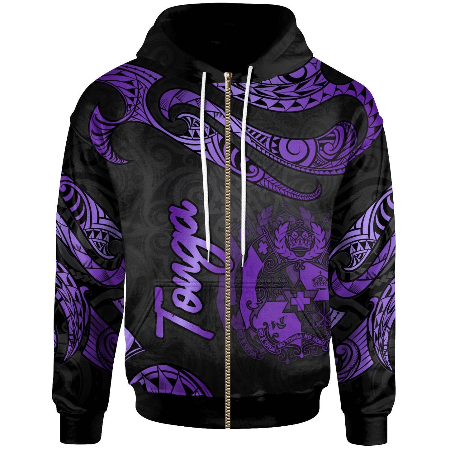 Tonga Polynesian Zip Hoodie Poly Tattoo Purple Version