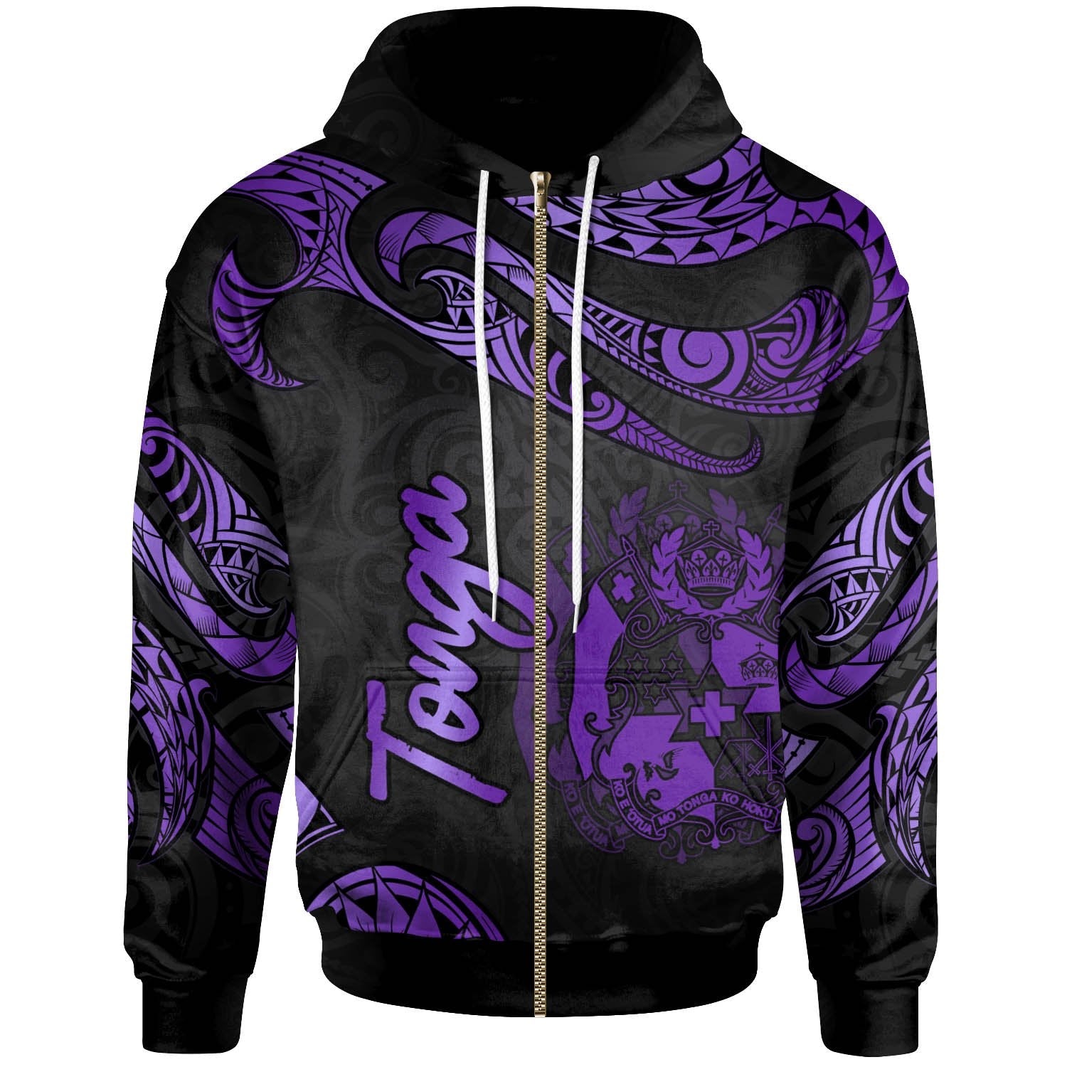 Tonga Polynesian Zip Hoodie Poly Tattoo Purple Version