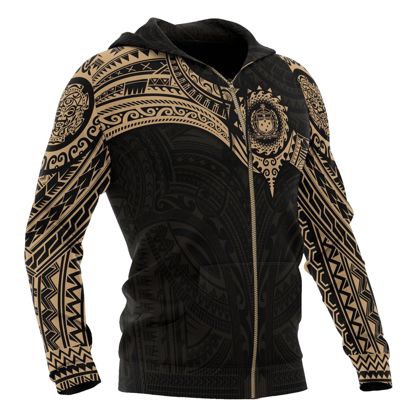 Samoa Polynesian Zip Up Hoodie Gold Heart Shield