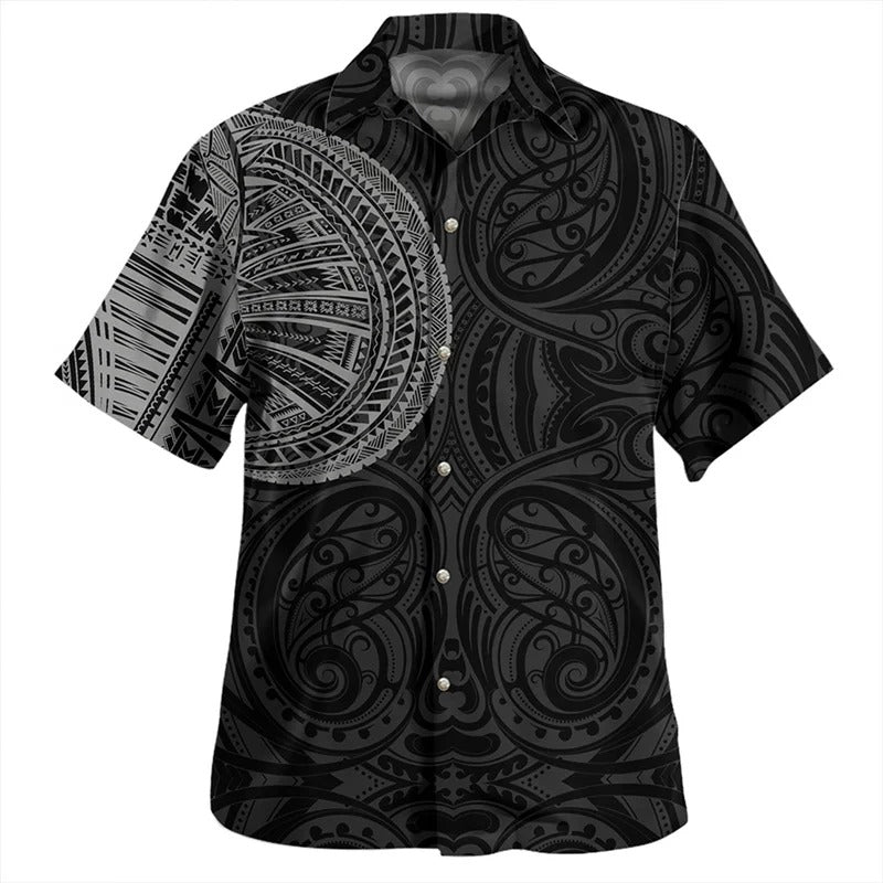 Samoa Polynesian Hawaiian Shirts Printed Polynesian Tribal Short Sleeves Summer Casual Button Shirt