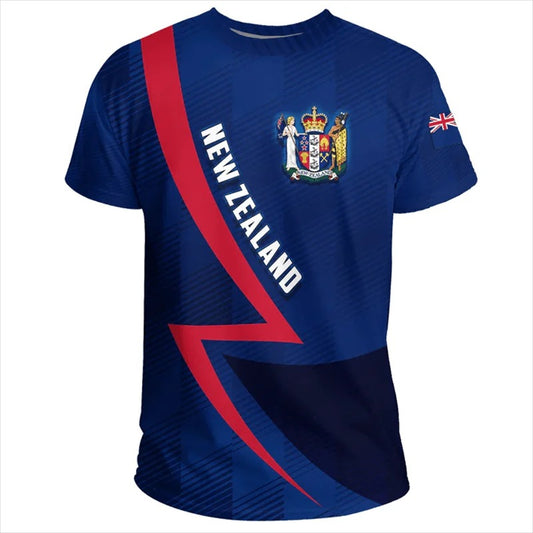 New Zealand Coat Of Arms Flag Shirt NZ Silver Fern Pattern Unisex Blue Tee Shirt