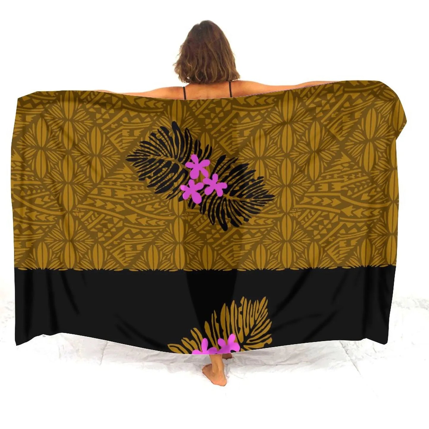 Polynesian Women'S Sarong Apron Polynesian Tribal Pattern Yellow Sarong Beach