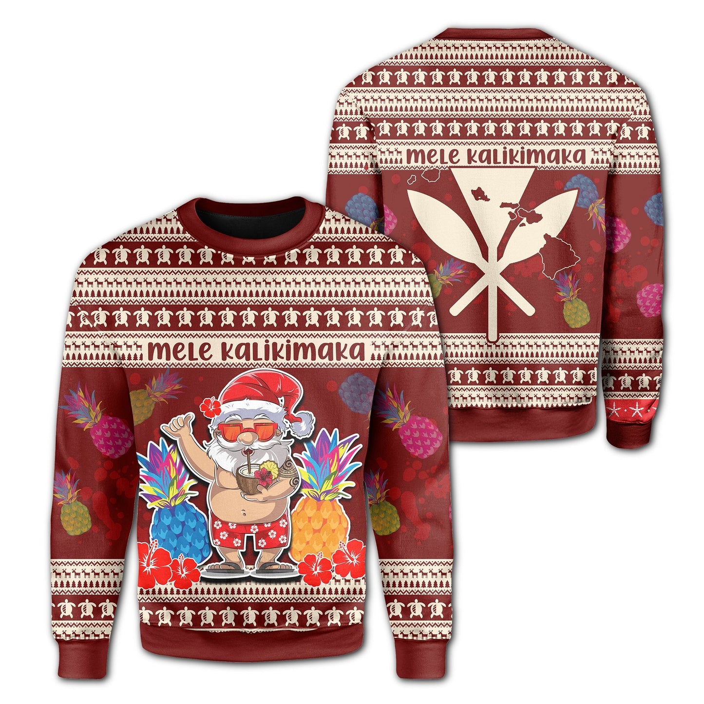 Hawaii Christmas Santa Claus Pineapple Pattern Sweatshirt Dry Style AH