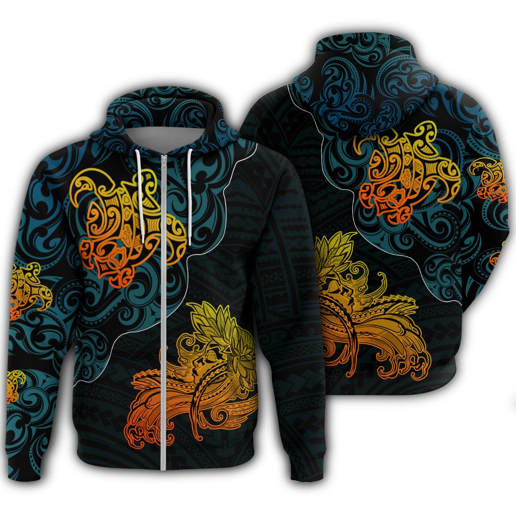 Hawaiian Polynesian Hula Girl And Turtle Zipper Hoodie The Wave Style AH