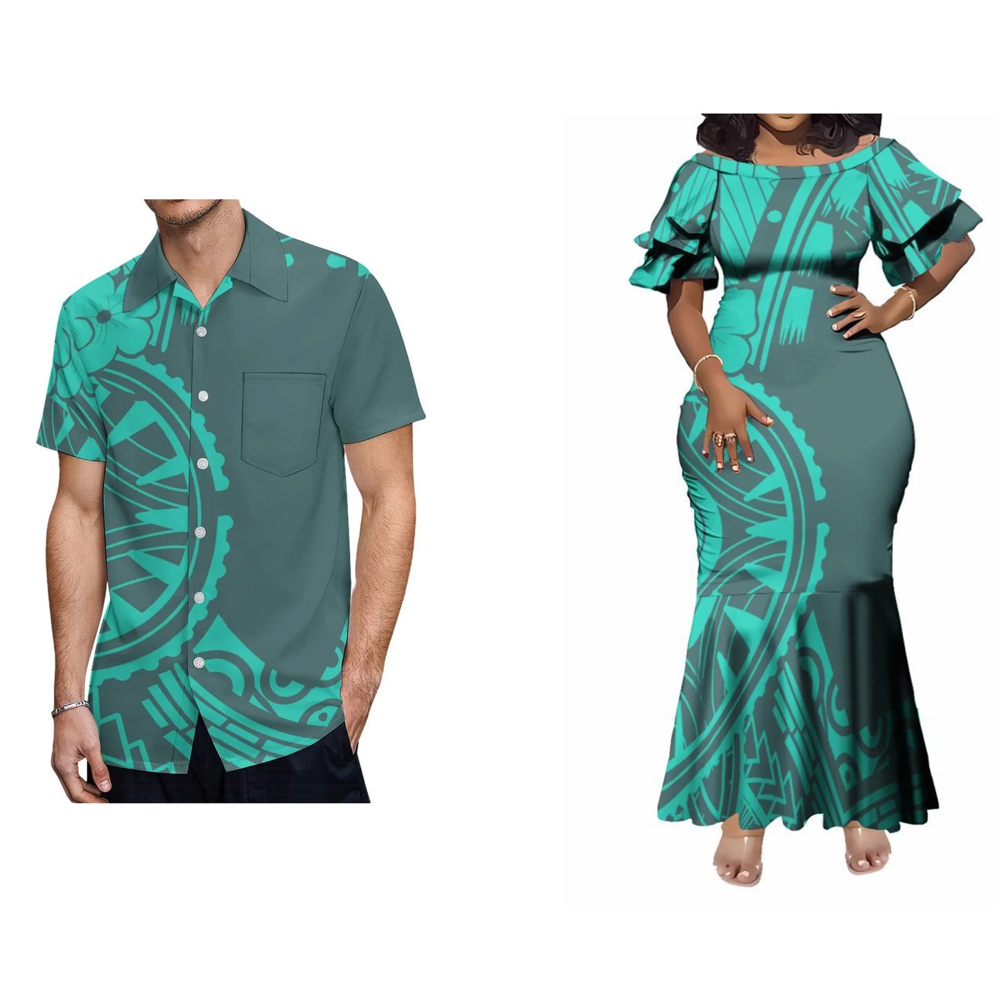 Polynesian Tribal Fishtail Skirt Dress And Shirt Polynesian Island Pattern Matching Outfit For Him Her