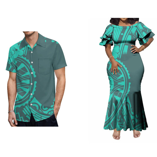 Polynesian Tribal Fishtail Skirt Dress And Shirt Polynesian Island Pattern Matching Outfit For Him Her