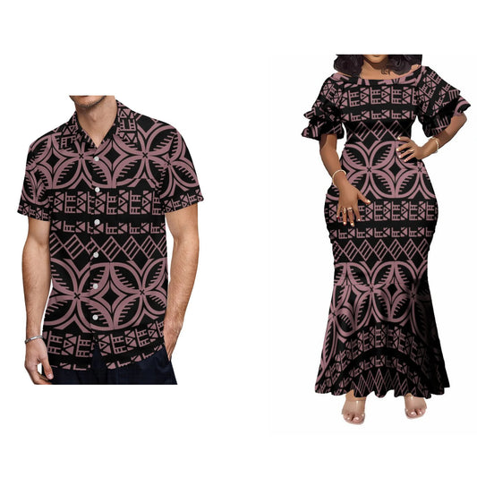 Polynesian Tribal Geometric Fishtail Skirt Dress And Shirt Vintage Polynesian Tribal Matching Outfit For Him Her