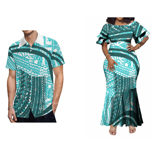 Polynesian Tribal Geometric Fishtail Skirt Dress And Shirt Polynesian Tribal Matching Outfit For Him Her