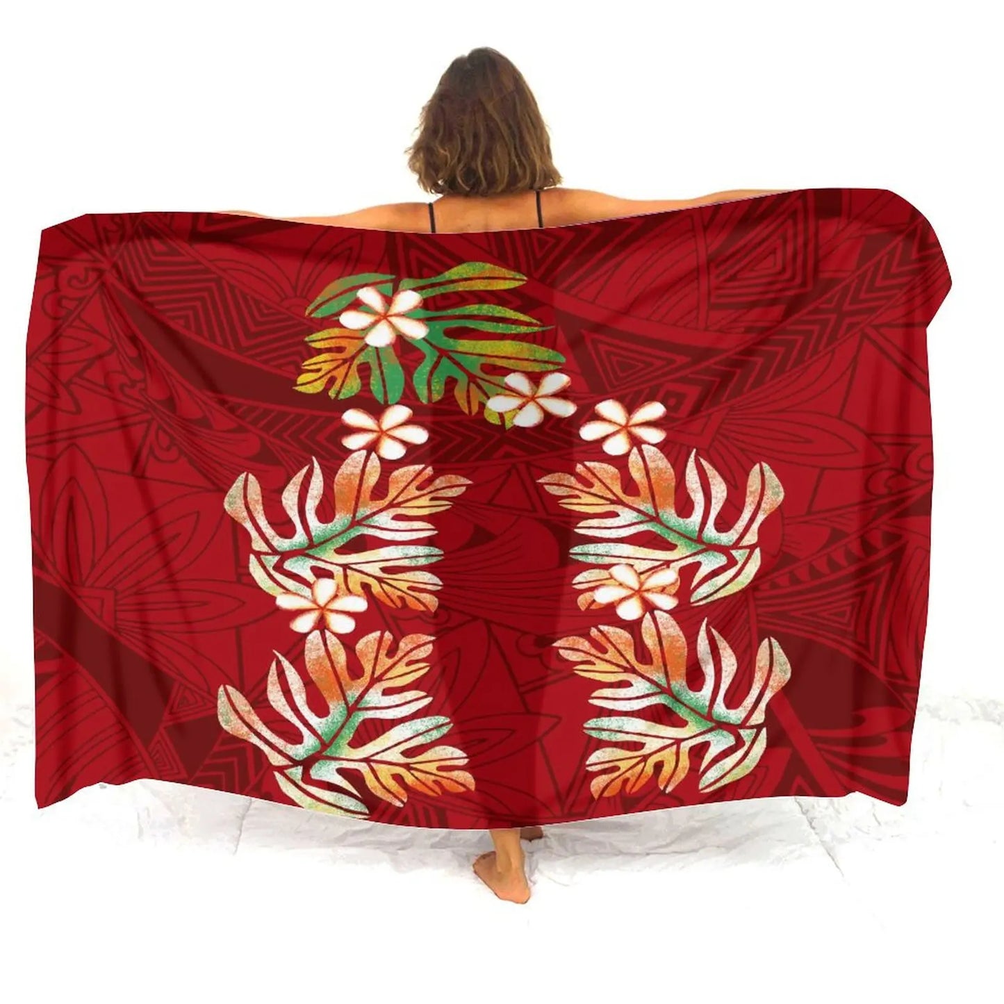 Hawaii Red Pattern Women'S Sarong Apron Polynesian Tribal Pattern Sarong Beach