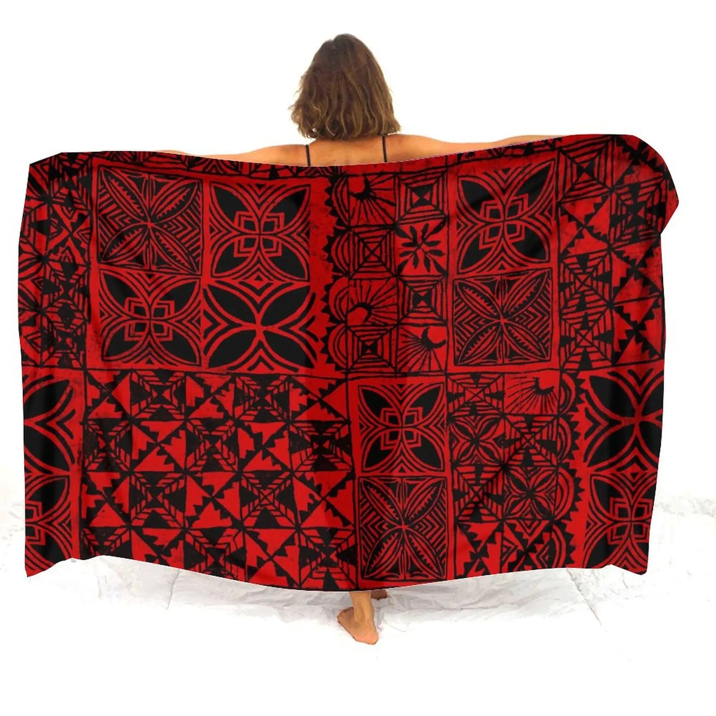 Polynesian Women'S Sarong Apron Polynesian Tribal Geometric Pattern Red Sarong Beach For Her