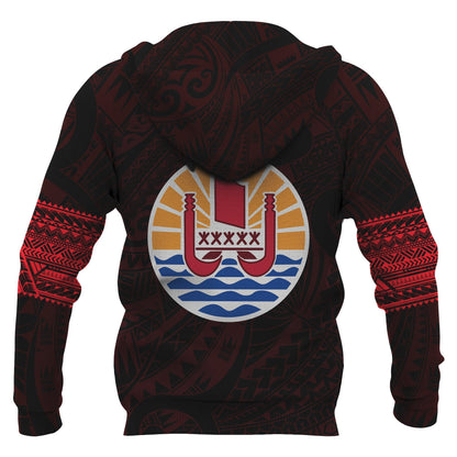 Tahiti Polynesian Tattoo All Over Hoodie Red