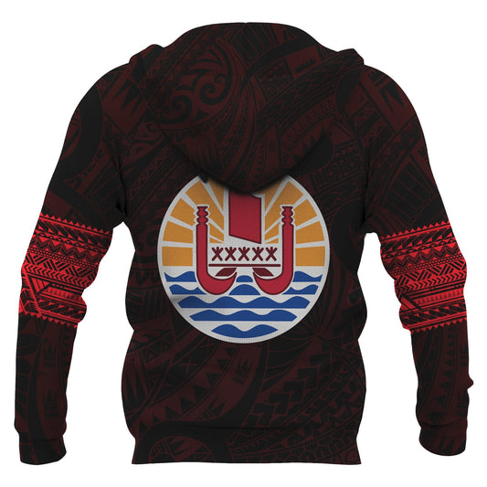 Tahiti Polynesian Tattoo All Over Hoodie Red