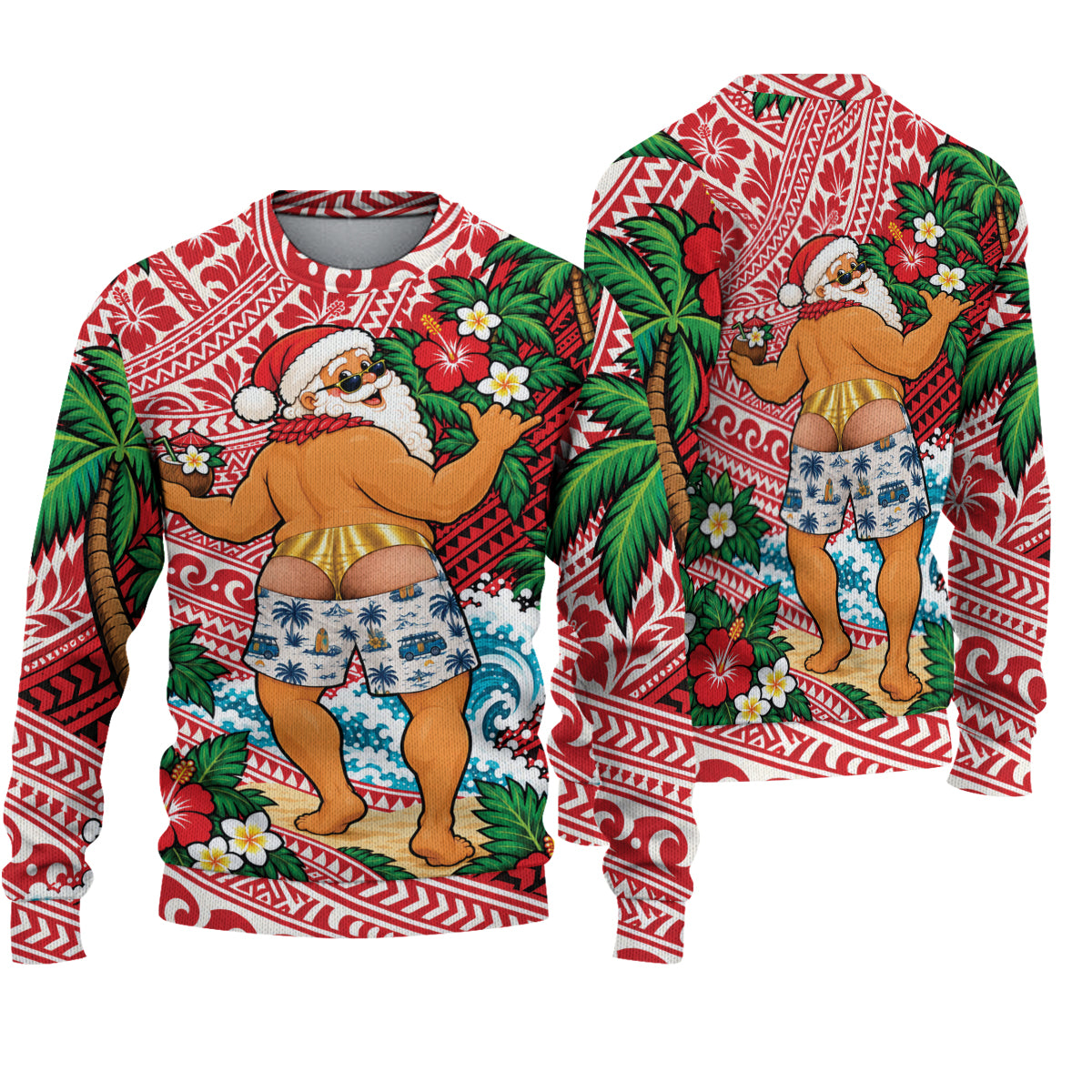 Funny Santa Sweatshirt Polynesian Tribal Christmas Sweater
