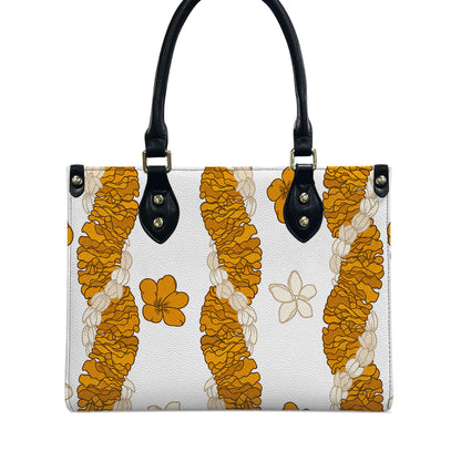 Puakenikeni Hawaiian Flower Lei White Leather Handbag
