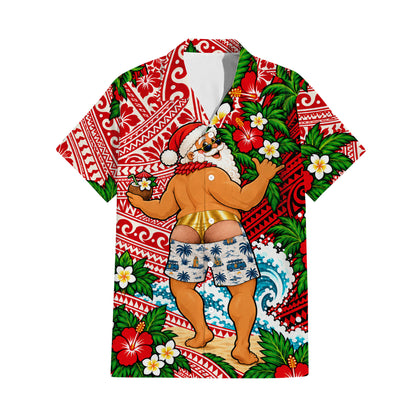 Funny Polynesian Tribal Christmas Pattern Couple Matching Outfit Island Short Sleeve Mermaid Long Dress And Shirt