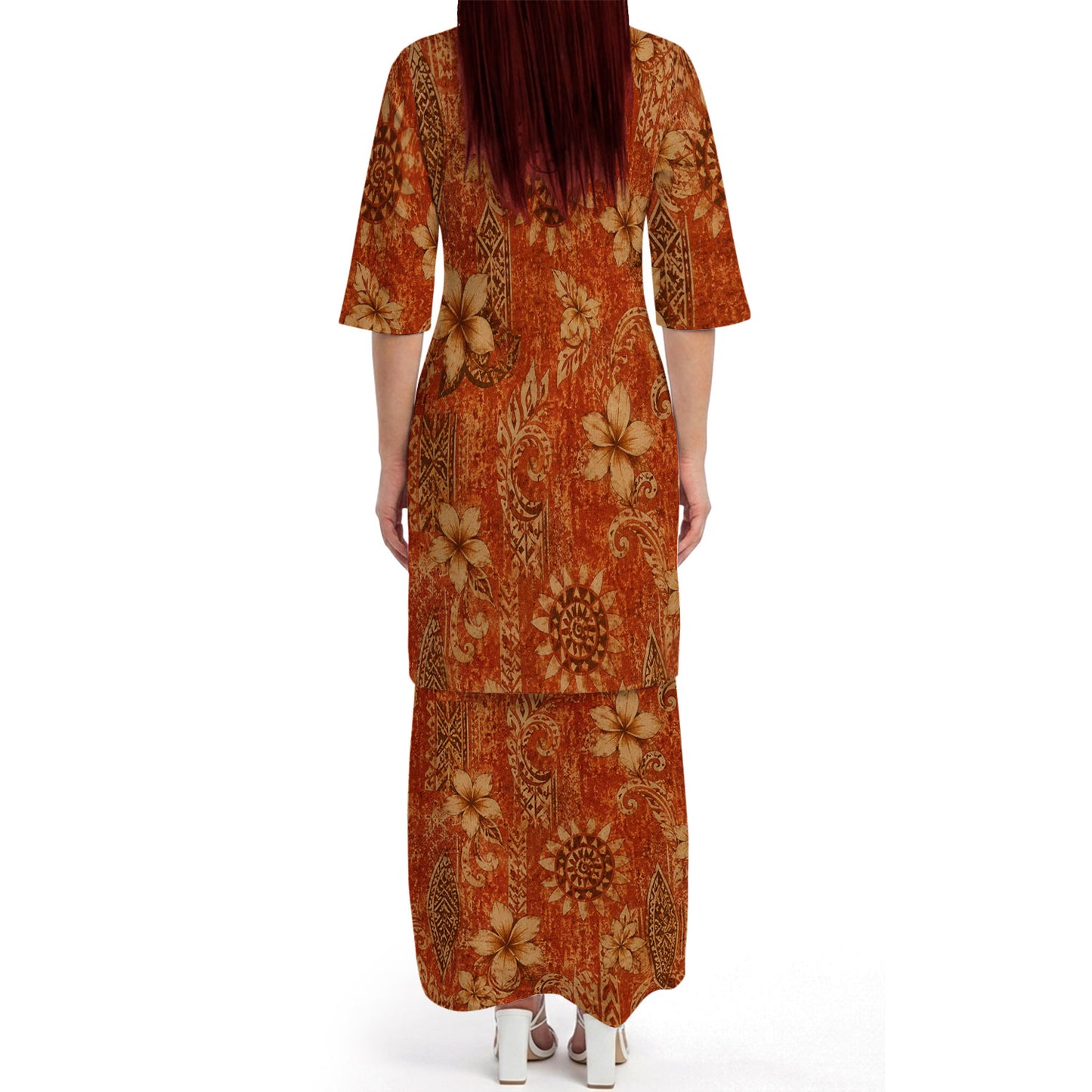 Polynesian Tribal Vintage Flowers Pattern Matching Outfit For Couple Tropical Puletasi Dress And Hawaiian Shirt For Her Him