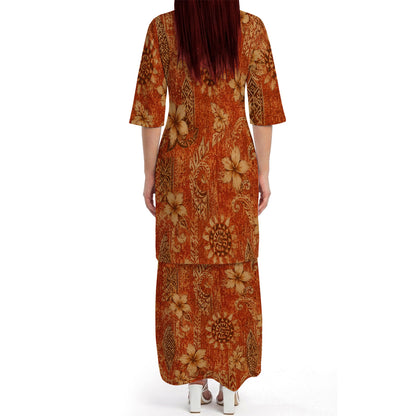 Polynesian Tribal Vintage Flowers Pattern Matching Outfit For Couple Tropical Puletasi Dress And Hawaiian Shirt For Her Him