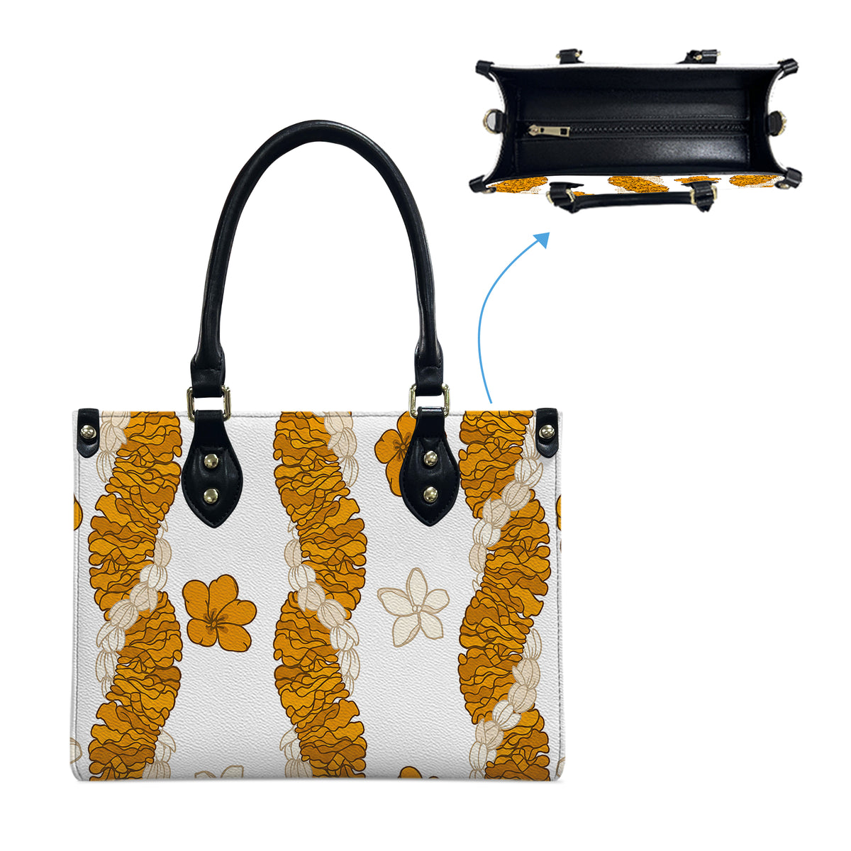 Puakenikeni Hawaiian Flower Lei White Leather Handbag