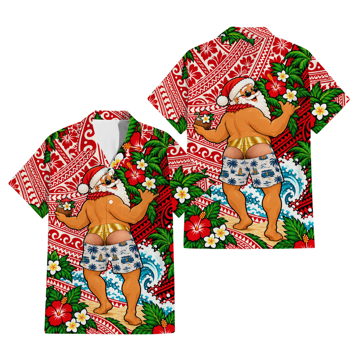 Funny Polynesian Tribal Christmas Pattern Couple Matching Outfit Island Short Sleeve Mermaid Long Dress And Shirt
