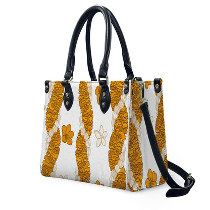 Puakenikeni Hawaiian Flower Lei White Leather Handbag
