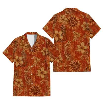 Polynesian Tribal Vintage Flowers Pattern Matching Outfit For Couple Tropical Puletasi Dress And Hawaiian Shirt For Her Him